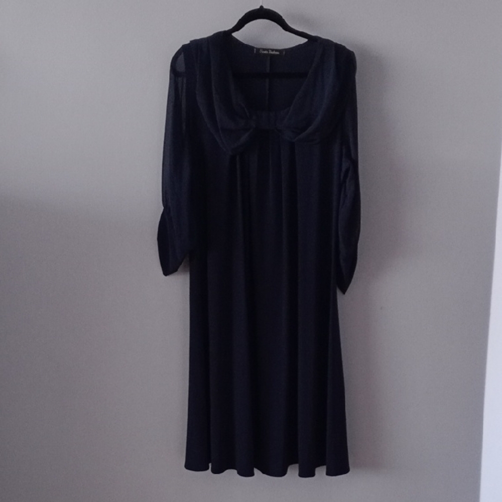 Blue Cowl Neck Babydoll Dress with Bishop Sleeves